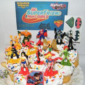 DC Super Hero Girls Deluxe Mini Cake Topper Set of 14 with 12 Figures